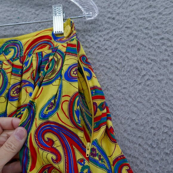 Chaus Womens Vintage Paisley Print Skirt 12 Yellow Red Blue Pleated Midi - Picture 5 of 11